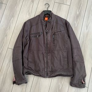 Hugo Boss Orange Men’s Motorcycle Style Bomber Jacket Size 40R Chocolate Brown
